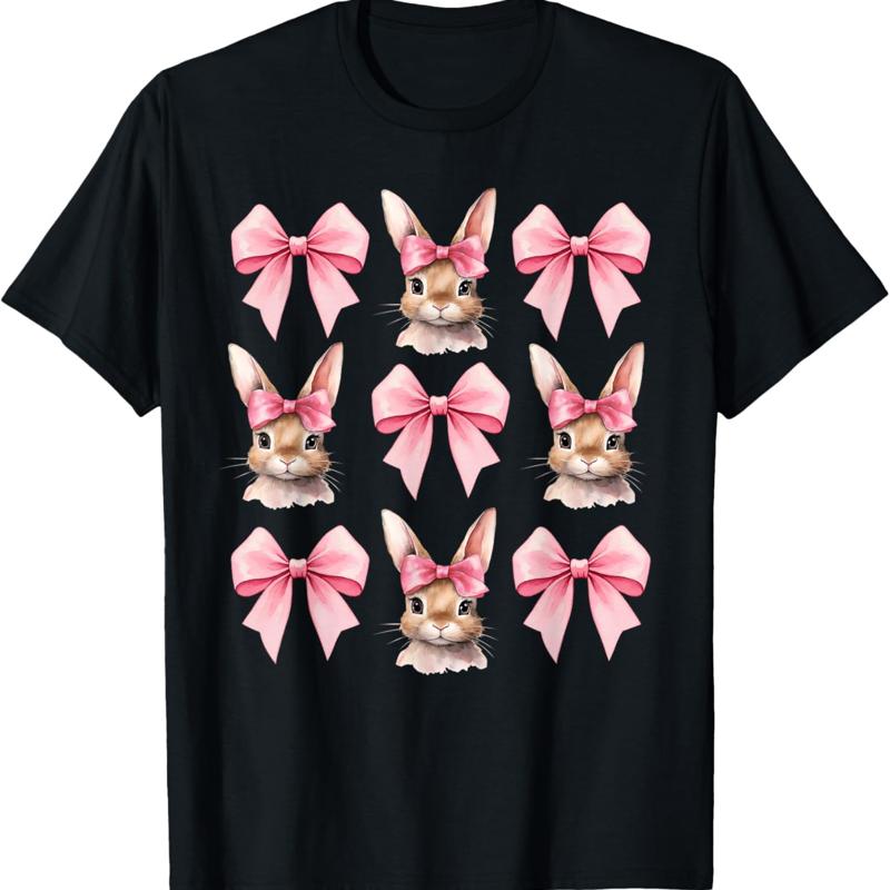 Cute Easter Bunny Face Coquette Bow Day Girls Women T Shirt - Men s Summer Cotton Graphic Tee S разноцветный