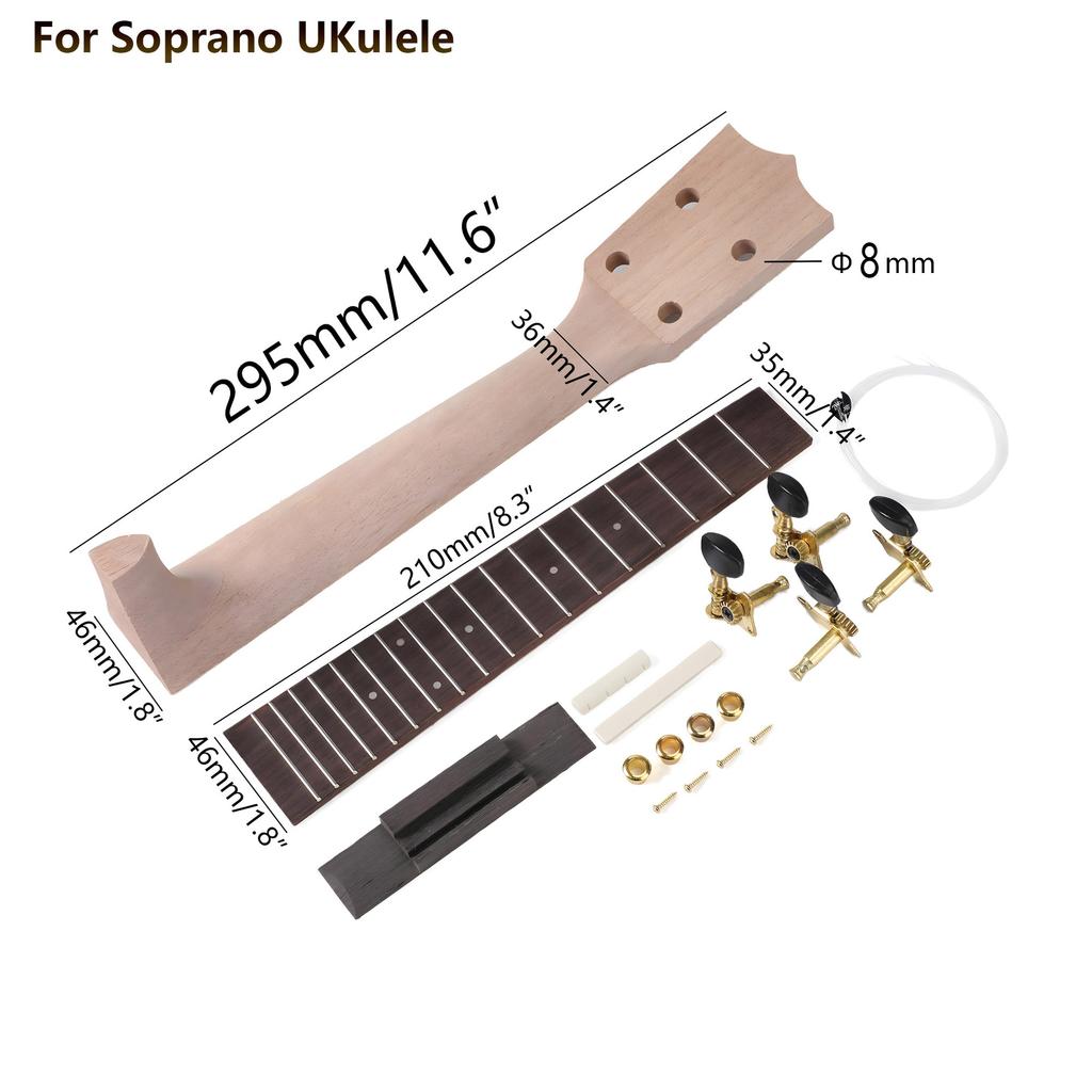 DIY Cookie Box Ukulele Neck Kit Cigar Box Ukulele Neck + Strings + Tuning Pegs + Bridge