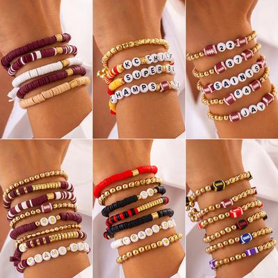 Fashion Letter Beaded Bracelet Set Women'S Multi-Layer Soft Pottery Stacked Bracelet Super Bowl Holiday Bracelet