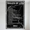 7 Rules of Life Black White Marble Texture Metal Tin Sign Edgy Street Art Graffiti Style Wall Decor for Home Bar Man Cave Aesthe