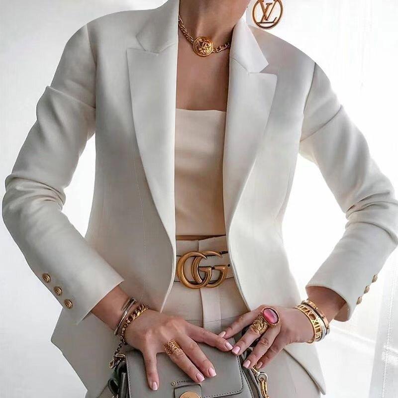 Spring Autumn Women's Fashionable Lapel Three Cufflinks Slim Fit Solid Color Suit Jacket