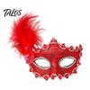 Photogenic Masquerade Mask Halloween Princess Half Face Mask, Venetian Party Elegant with Lace Feather Rhinestones, Adjustable Ribbon Women Accessory