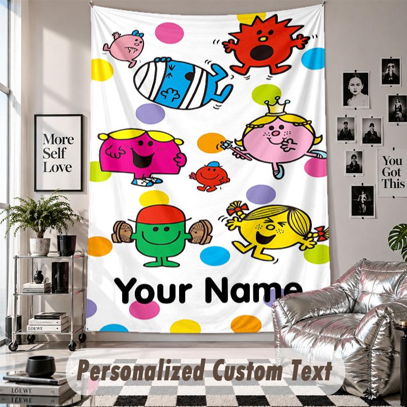 Wall Hanging Tapestry With Custom Name & Text, Mr. Men & Little Miss Decorative Tapestry For Bedroom