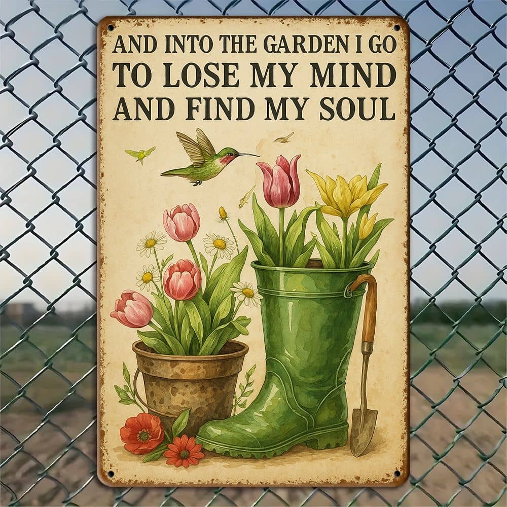 

Vintage Floral Metal Sign - 8x12 Inch Rustic Garden Decor for Indoor/Outdoor Spaces чистий