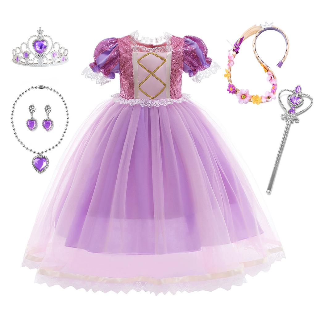 Little Girls Purple Princess Rapunzel Birthday Party Cosplay Halloween Easter Carvinal Fancy Dress Girls Holiday Party Dress-Up