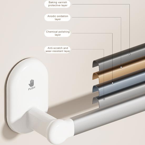 Bathroom Towel Holder with Hooks Strong Load-bearing Simple Installation Suction Cup Towel Bar Hanger Wall Hook