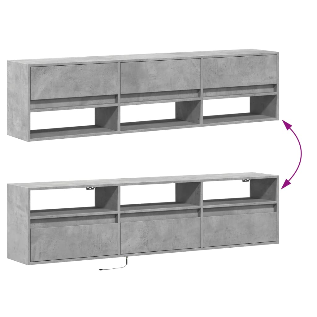 Wall Mounted TV Cabinet with RGB LED Lighting Concrete Grey 180 x 31 x 45 cm