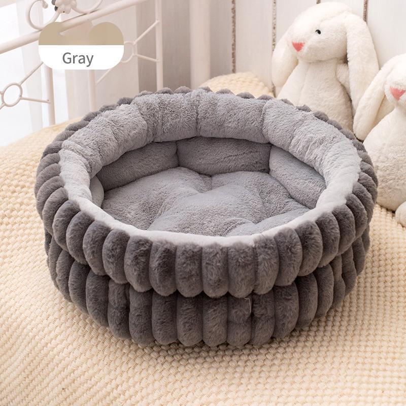 Thickened Round Pet Bed for Small Dogs&Cats Soft Washable Fabric Mat Waterproof Bottom Warm Plush Dog Cushion with Non-Slip Base