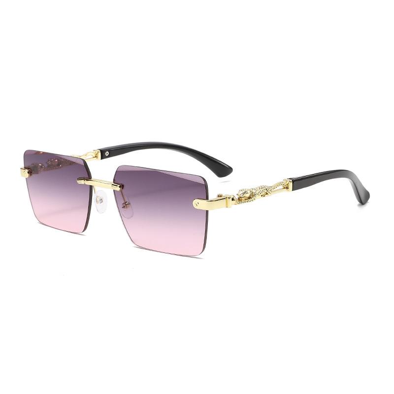 Square frameless sunglasses men's European and American trends leopard head zinc alloy fashion glasses sunglasses spot