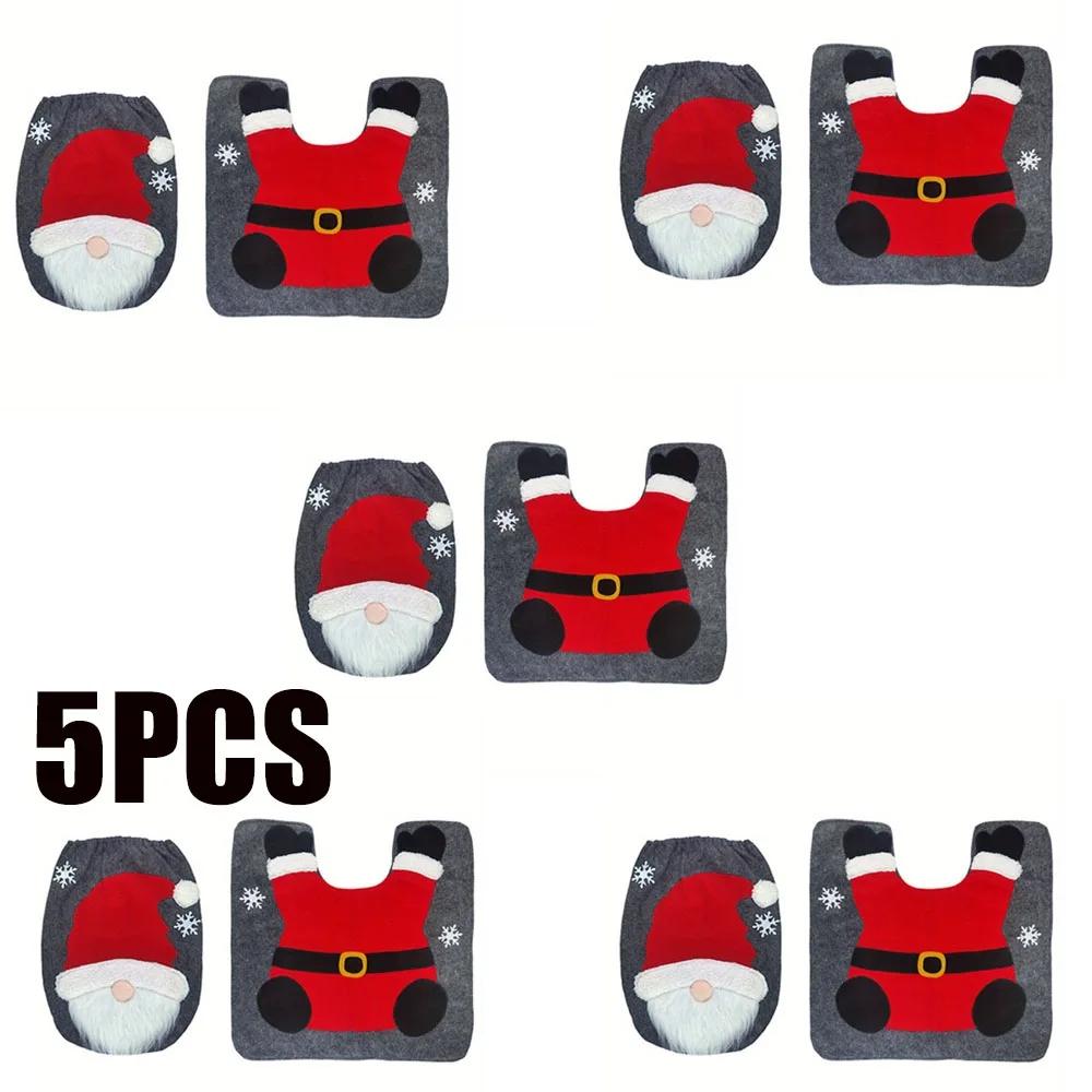 5PCS Christmas Toilet Seat Cover Father Christmas Toilet Seat Cover and Rug Christmas Bathroom Accessories Christmas Decoration