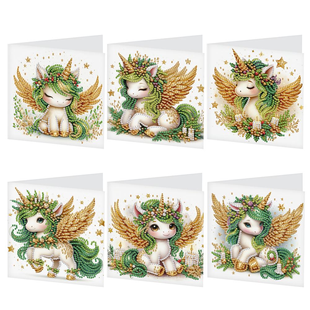 6Pcs Colorful Pattern DIY Diamond Painting Greeting Card with Envelope Diamond Birthday Blessing Card for Friend Family Lover
