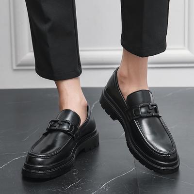 Men Classic Retro Loafer Casual Street Style Slip On Thick Sole Leather Business Formal Shoes Black Dress Shoes Over Sized