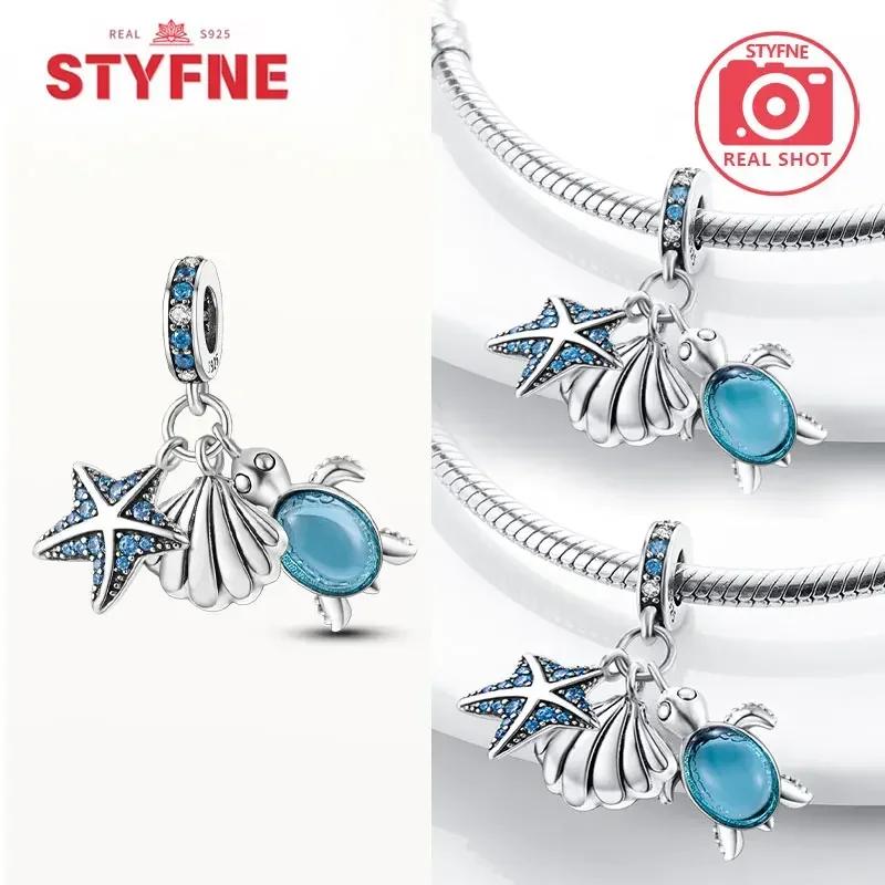 Women Bracelet Diy Fine Jewelry Gifts Original Charms Beads Copper Ocean Series Blue Turtle Starfish Shell Pendants