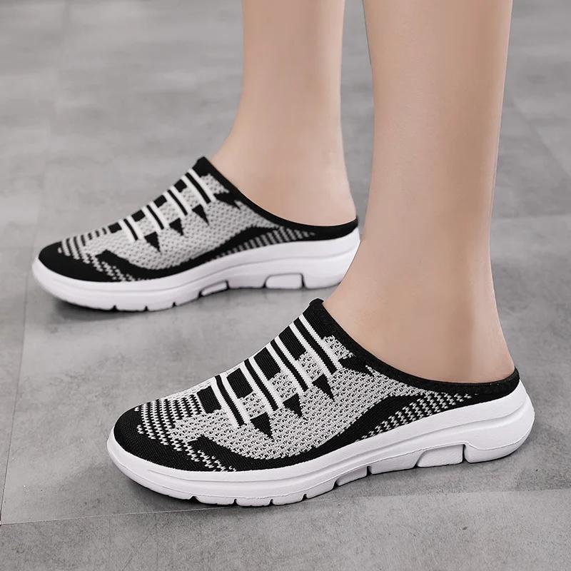 Fashion Lightweight Round Toe Slippers for Women Mules Flats Soft House Slippers Female Slides Black Mesh Lazy Shoes Zapatillas De Mujer