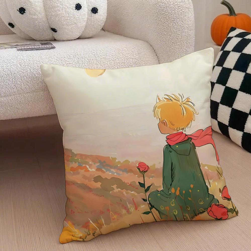 Healing The LLittle Prince Painting Fairy Tale Cushion Cover Throw Pillow Cover Hidden Button Durable Polyester Chair Cushion
