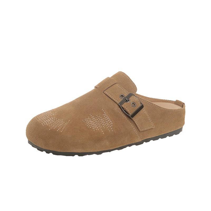 

Cowhide version~ outerwear bag head slippers Boken shoes women s spring and summer 2025 new thick-soled one-pedal half slippers tide 40 верблюд