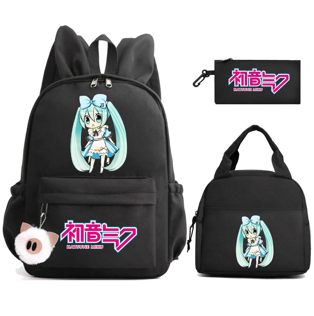 Zaino Stampato Cartoon Hatsune Miku Borsa Pranzo Astuccio per Bambini Studenti Borsa Scuola Ragazza Bambino Regalo Borsa da Viaggio Donna