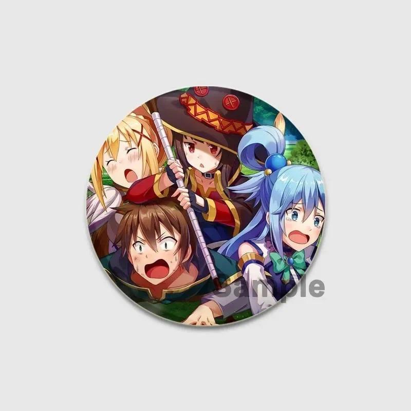32/44/58mm Anime KonoSuba Brooch Pin Cartoon Figure Megumin Aqua Badge Button Pin Cosplay Souvenir Toy Gift Backpack Clothes Accessories