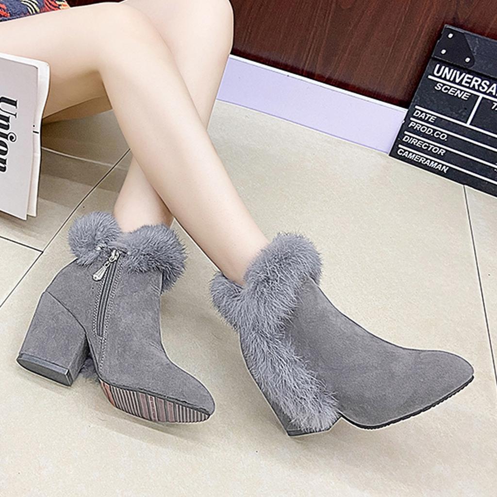 Støvler For Kvinner Vinter Og Høst Spissetå Fjær Skjøting Solide Sko