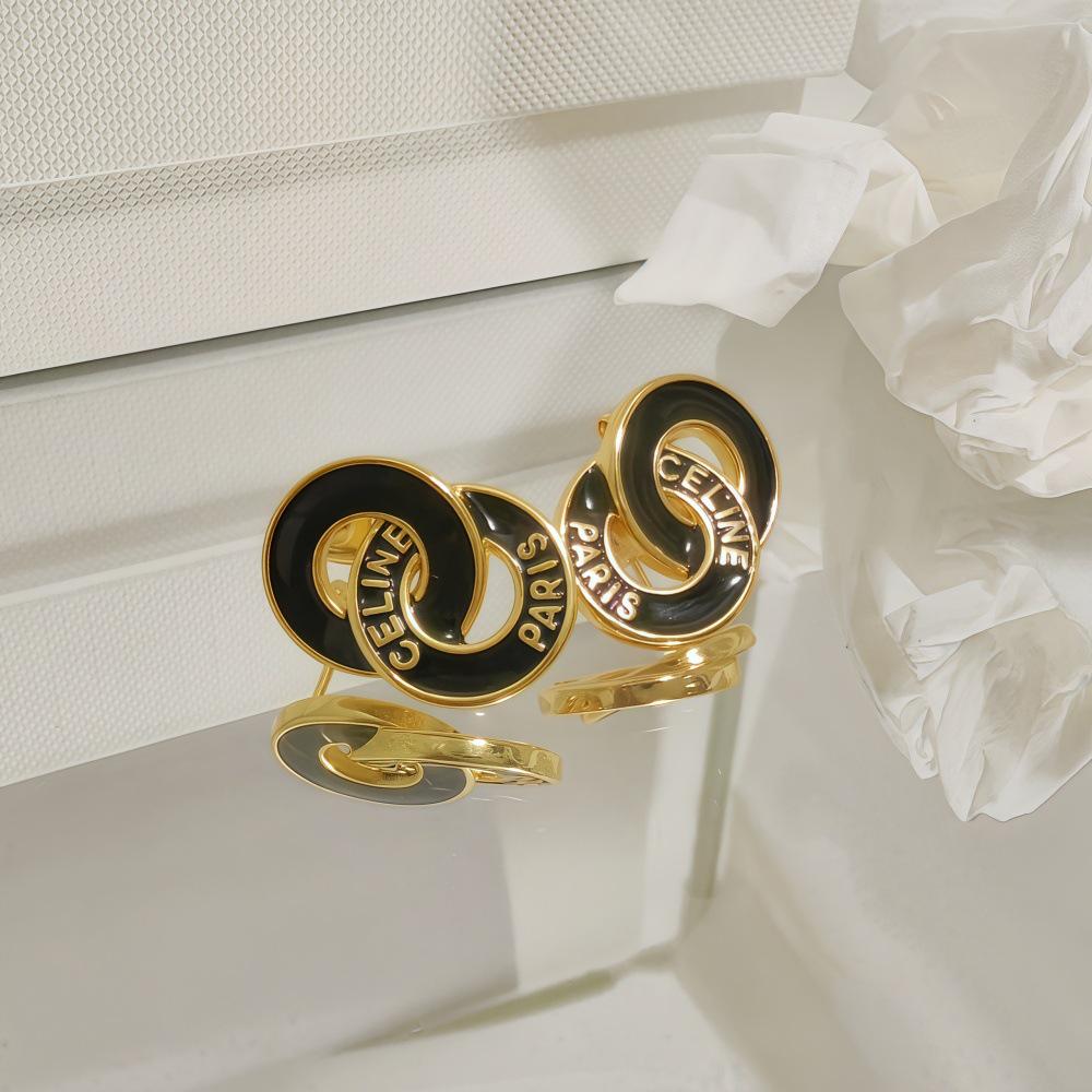 CELI High-End Black & White Geometric Double Circle Earrings - Simple, Fashionable, Retro French Style