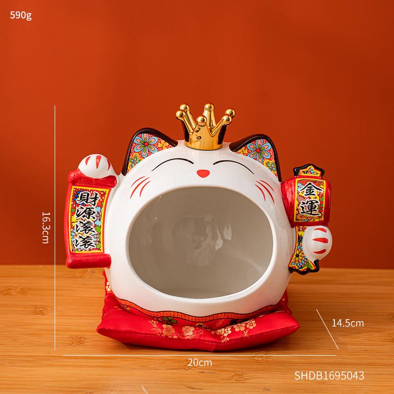 

Современный домашний декор Милый счастливый кот Фэн-шуй Украшение для комнаты Керамическая статуэтка Kawaii Аксессуары Ящик для хранения Maneki Neko