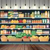 2D Cartoon Grocery Store Shelves Backdrop Fresh Food Fruits Vegetables for Party