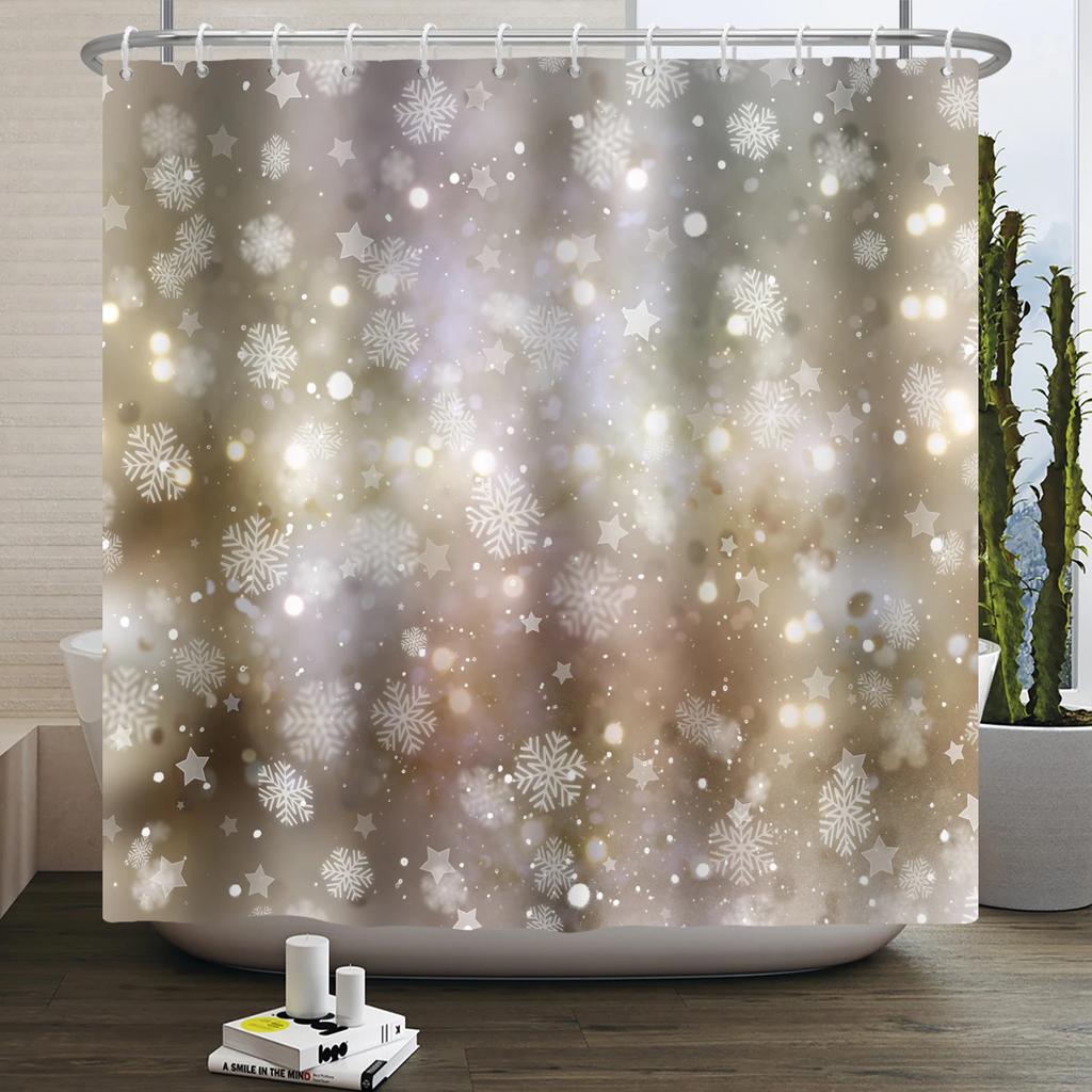Christmas Shower Curtain Xmas Tree Winter Forest Snow Cute Snowman Bathroom Shower Curtain Waterproof Bath Curtain With Hook