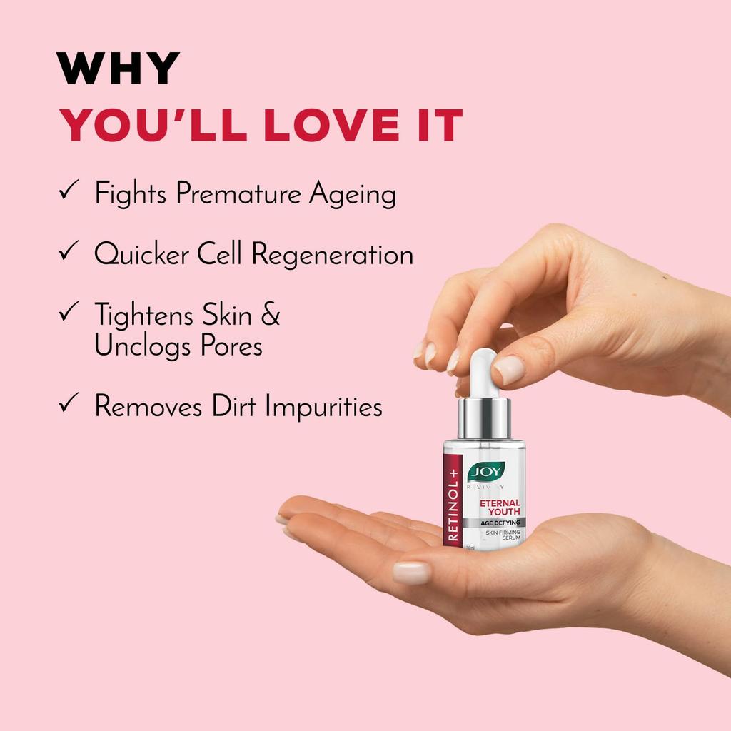 JOY Eternal Youth Retinol Face Serum 30ml Pack of 1 for Anti Ageing, Skin Firming, Hydration, and Daily Glow