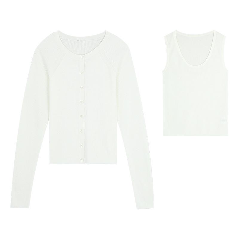 

CLEAN SPACE Стильный вязаный кардиган и жилетный комплект на весну 2025 года, приятный для кожи One Size белый