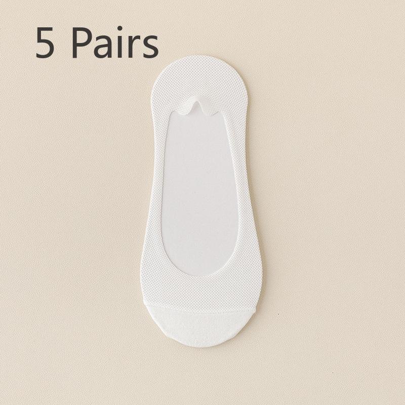 

5 пар женских летних тонких нескользящих носков-лодочек с летним одинарным носком Ice Silk с мелким носком и невидимыми носками 5 Pairs белый