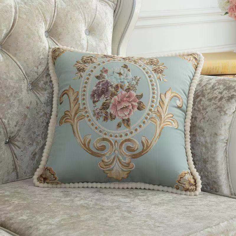 Jacquard-Blumenkissen-Kissenbezug im Retro-europäischen Stil, Wohnzimmer-Sofa-Rückenlehne, hochpräzise Stickerei, Kissenbezug, 45 x 45 48X48cm