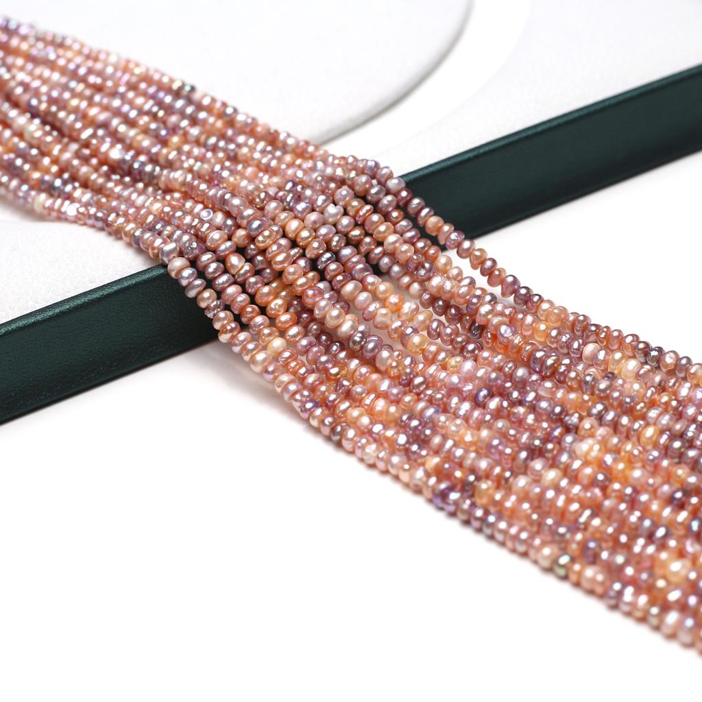 1String, Colorful Natural Freshwater Pearls, Boho Handmade Flat Pearl Beads for Jewelry Making DIY Necklaces Crafts (Beads 3-4mm, Length 36cm)