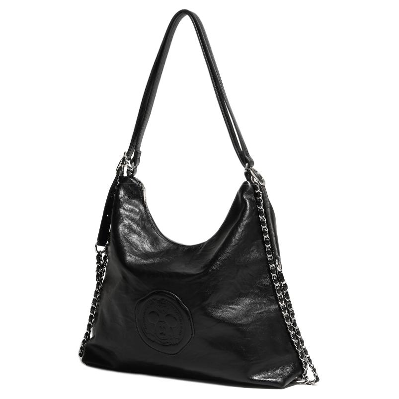 New Disney Mickey Series PU Double Shoulder Crossbody Tote Handbag, Shoulder Bag Large Women's Black/Silver/Cream White BMK-71278-2