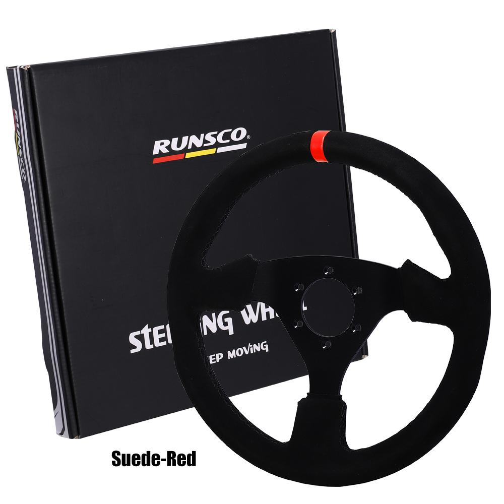 Universal 330mm Steering Wheel Suede Drift Sim Racing Game Steering Wheel Flat Aluminum Frame13Inch Suede-Red