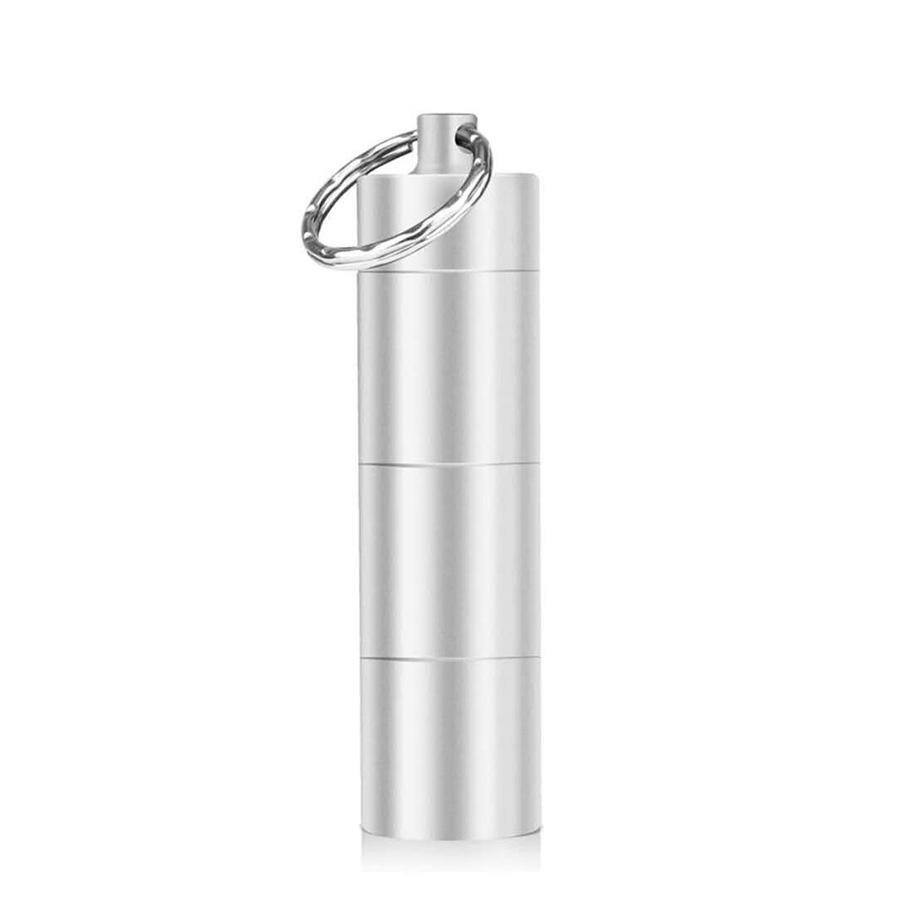 

3 Grids Waterproof Aluminum Pill Box Case Keychain Storage Box Portable Outdoor Travel Medicine Container Bottle Case Holder срібний