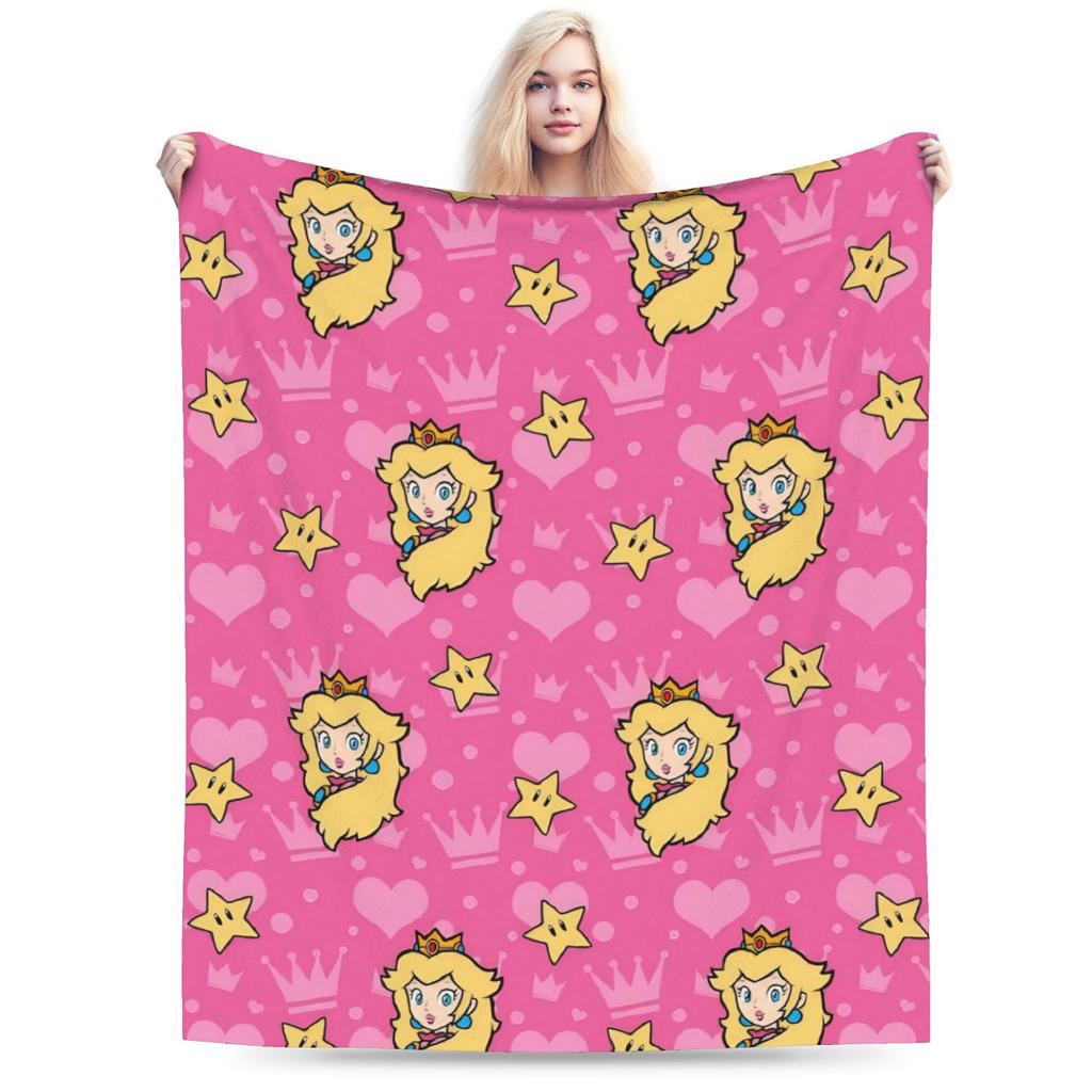 Princess Peach Star Fleece Throw Blanket Super Marioo Blanket for Home Office Super Warm Bed Rug