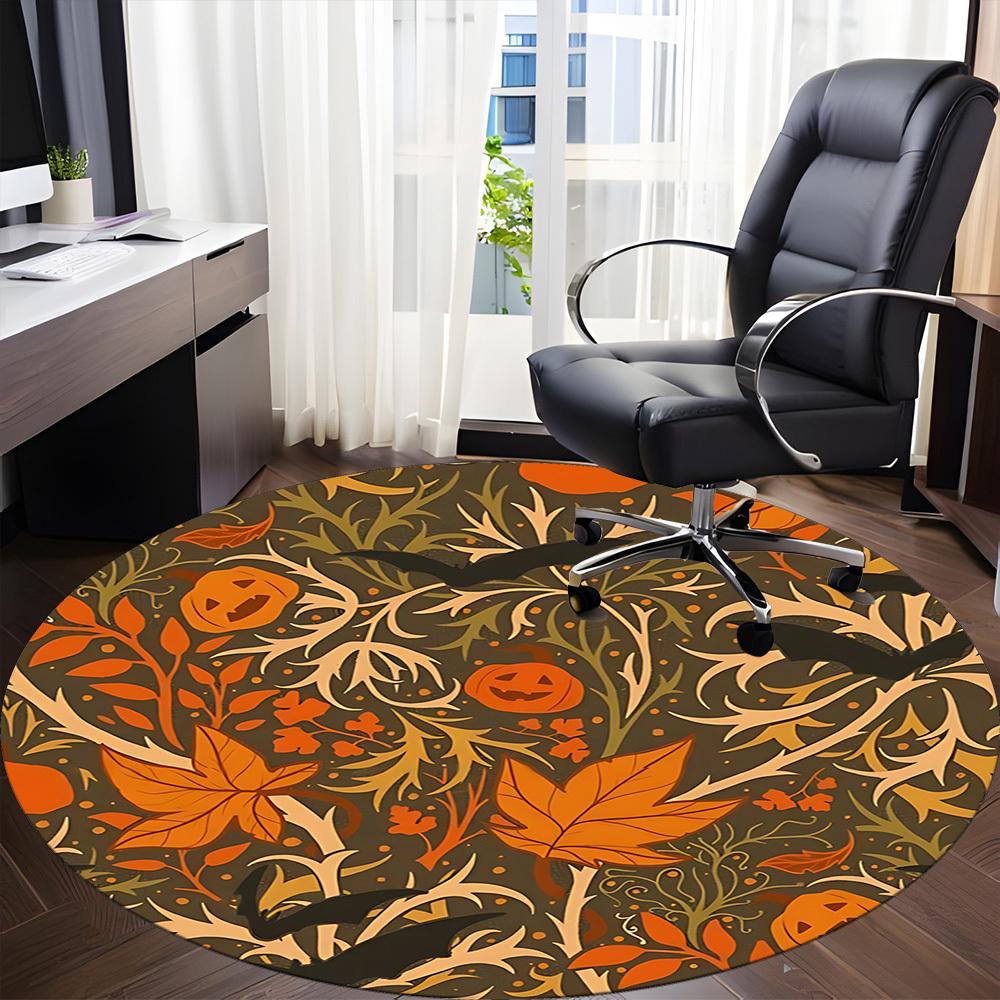1pc Halloween Leaves Office Round Area Rug, Mat Suitable For Office, Under Office Chairs Bedroom Living Room Home Decor, Room Deco