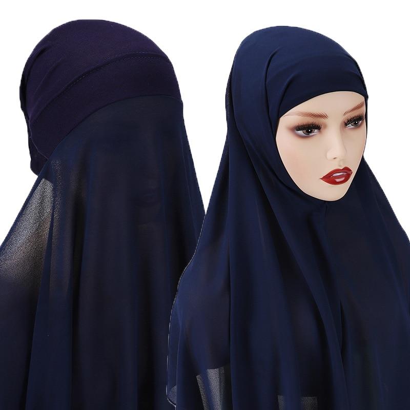 Women Chiffon Hijab Scarf Head Wrap Solid Instant Shawls Muslim Hijabs
