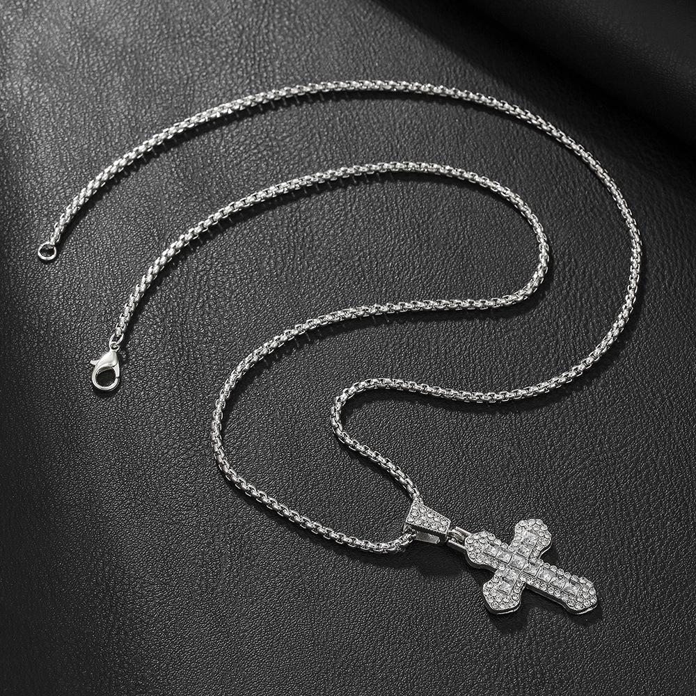 Iced Out Cross Pendant Necklace for Men, Hip Hop Cubic Zirconia Bling Cross Chain, Religious Christian Rapper Style Jewelry Gift