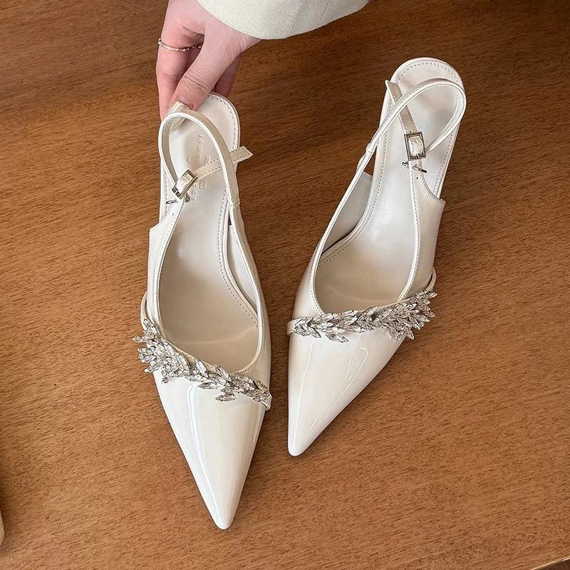 2025 Sommer Mode Kristall High Heels Pumps Damen Spitzschuh Dünner Absatz Partyschuhe Frau Lackleder Schnallenriemen Sandalen