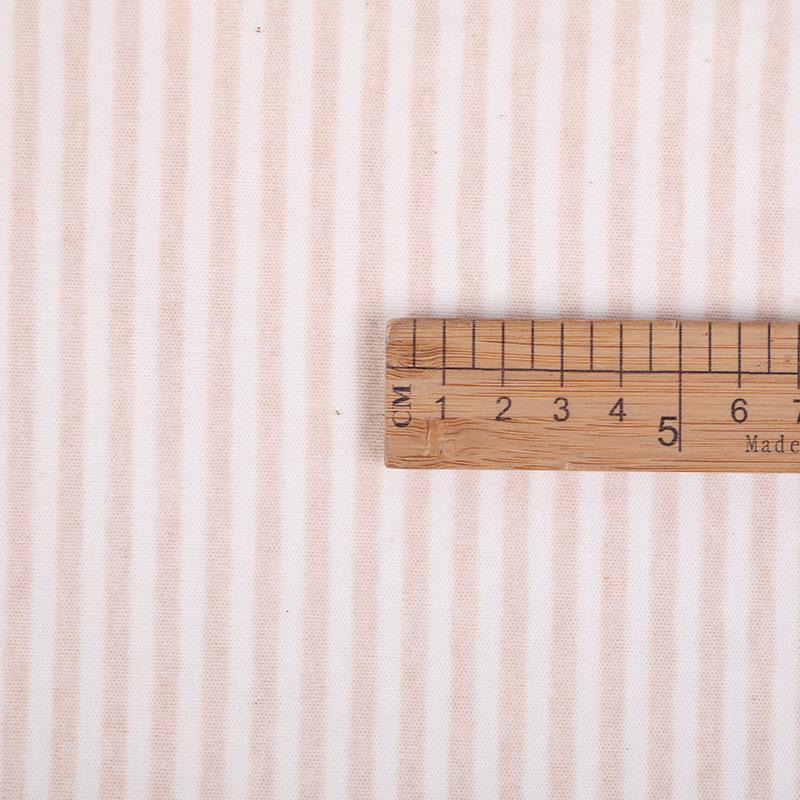 Spot 40s Colored Cotton Wool Double-Sided Knitted Baby T-Shirt Fabric, Light Brown Striped Pure Cotton.