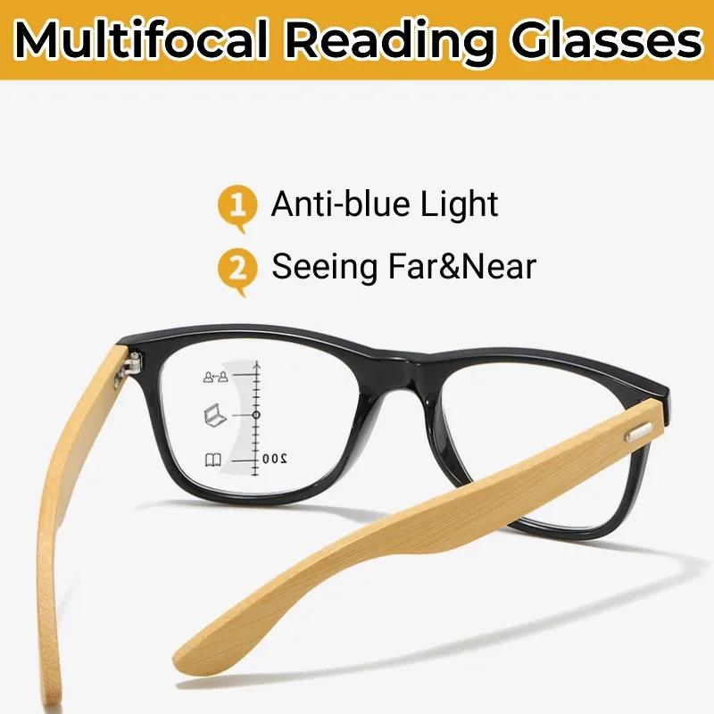 Trendy Wooden Multifocal Reading Glasses for Men Women Blue Light Blocking Near Far Progressive Presbyopia Eyewear