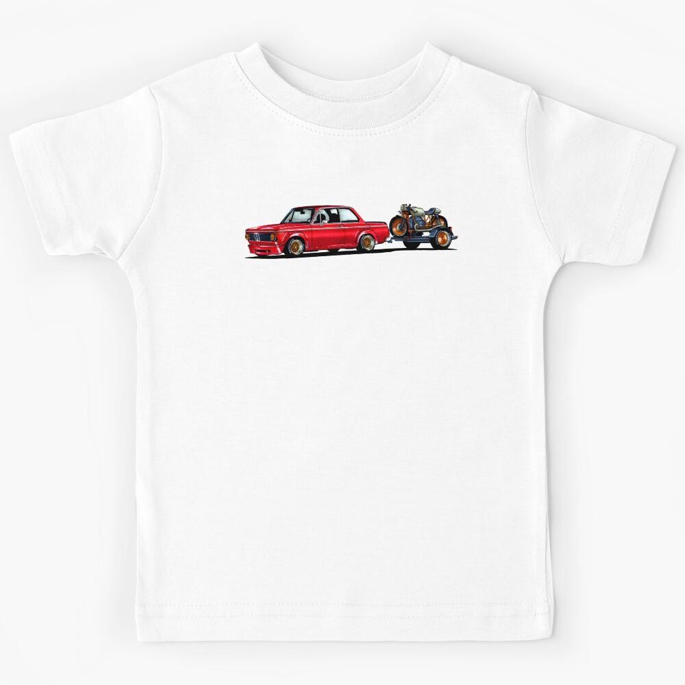 Exclusive drawing legendary germany red compact car 2002 E20 Turbo transporter custom motorcycle R75 Kids T-Shirt 110