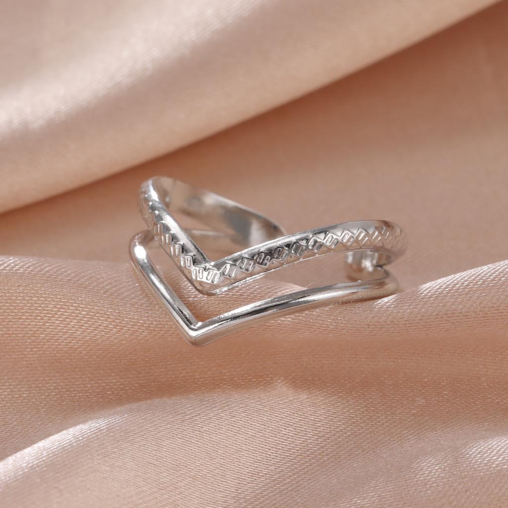 Stainless Steel Women Rings Geometric Heart Aesthetic Adjustable Open Finger Ring Fashion Party Jewelry Gifts