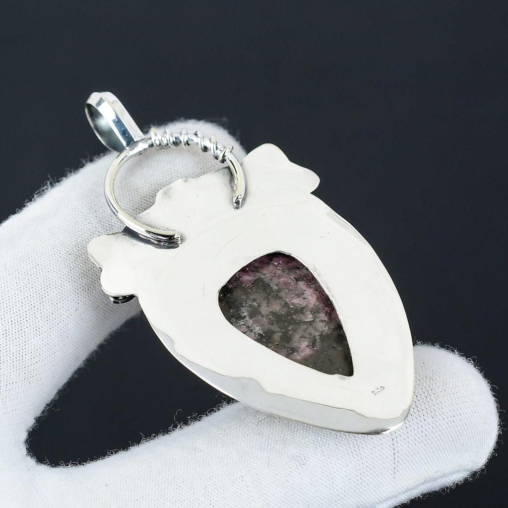 Natürlicher Rhodochrosit Edelstein Silberanhänger in 925 Sterlingsilber - Handgefertigtes Blumendesign, Alltagsschmuck, Einzigartiger Anhänger Party-Wear Geschenk