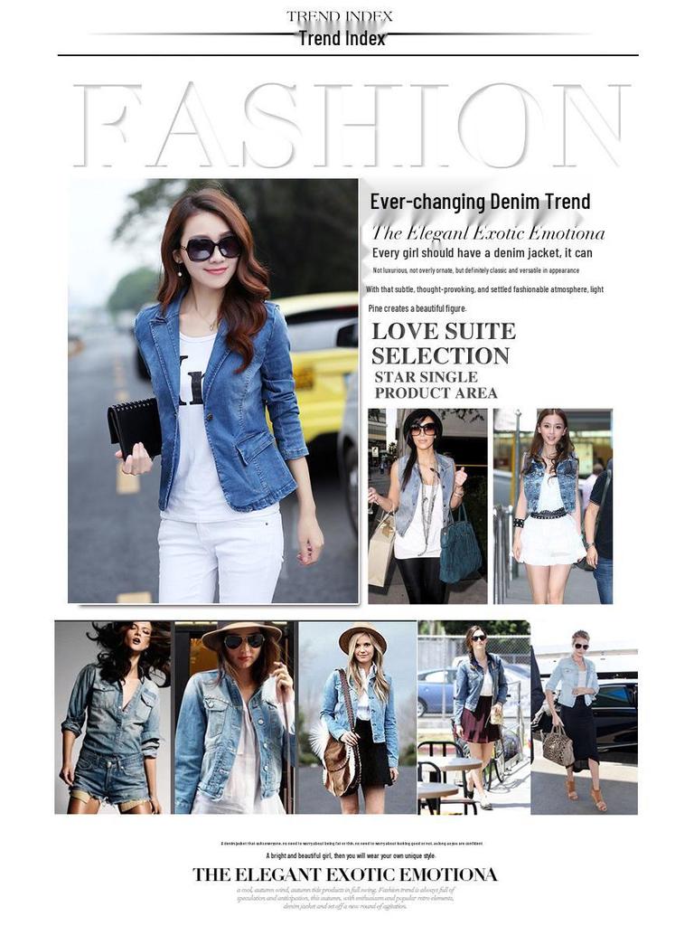 2023 Women's Fashionable Korean-Style Denim Jacket: Slimming, Short, Spring/Autumn Suit