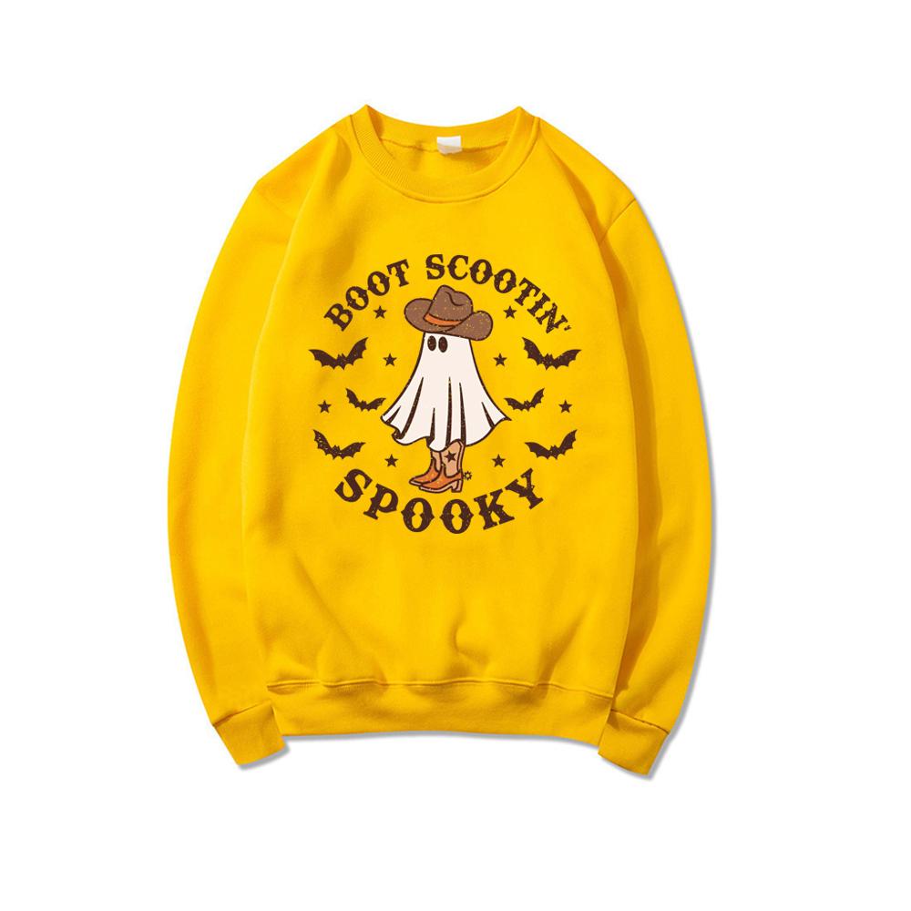 

Толстовка Boot Scootin Spooky с капюшоном на Хэллоуин, толстовки с привидениями в ковбойском стиле, симпатичные жуткие пуловеры, женские толстовки с капюшоном, подарок на Хэллоуин XXXL жёлтый