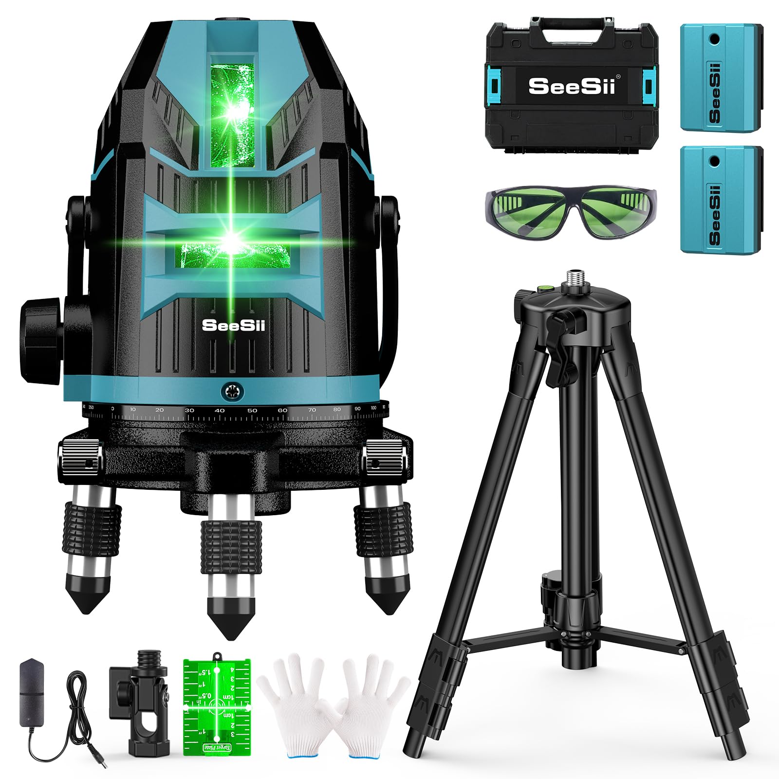 

SeeSii Laser Green 5 Level 5 6 4 Большой прямоугольный лазерный вращающийся лазер High High Light Sky Tile Architecture Большая емкость 2 Со штативом и чехлом