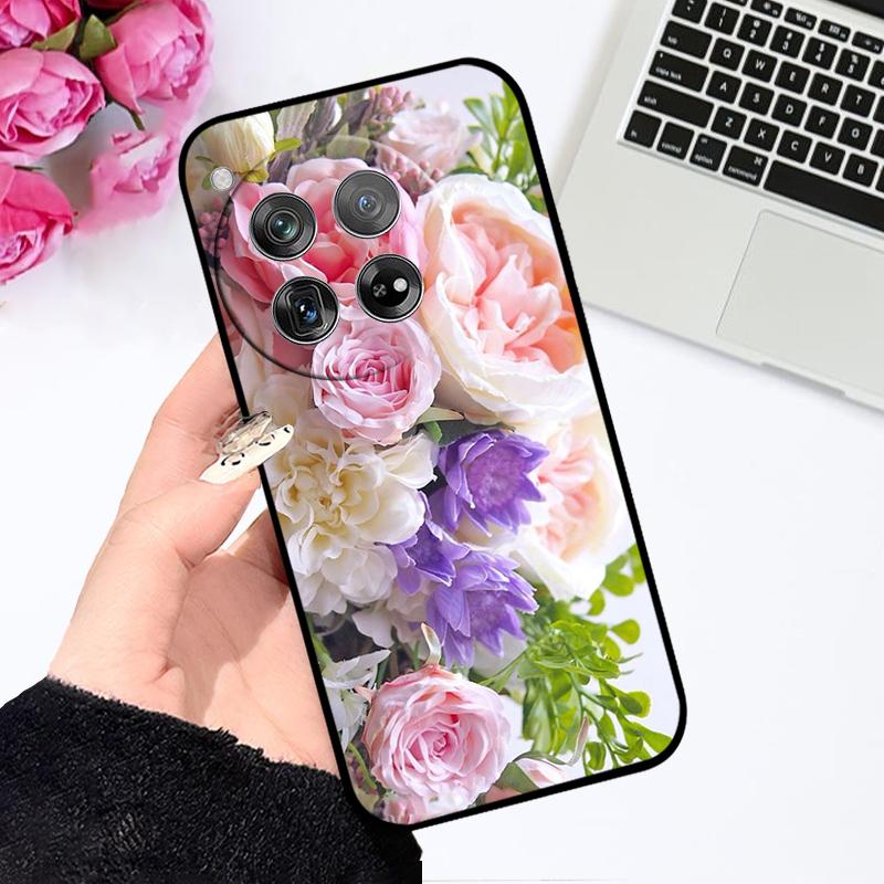 Case For OnePlus 12 Fundas 1+ 12 CPH2573 Floral Pattern TPU Silicone Phone Cover For One Plus 12R Capa CPH2585 Shockproof Bumper