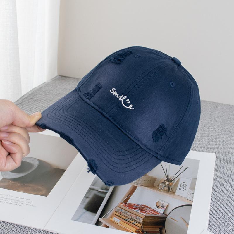 Spring And Summer Smiley Face Letter Embroidery Worn Soft Top Baseball Cap Women S Casual Visor Cap Cap Adjustable тёмно-синий